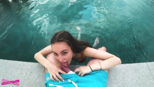 Accidentally cum in her pussy near the rooftop pool – SolaZola