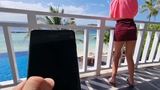 I control her pussy in public with a lovense lush – she moans and is embarassed