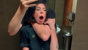 Risky public sex in the toilet. Fucked a McDonald's worker because of spilled soda! – Eva Soda