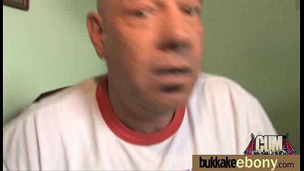 Ebony gets group cumshots