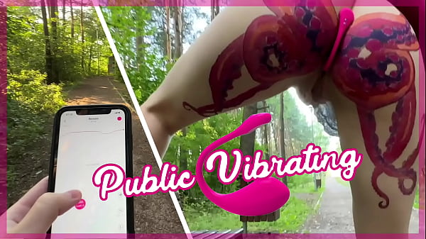 Stepbrother remotely turns on lovense lush vibrator in his stepsister’s pussy to maximum in public park outside